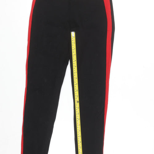 Zara Women Black Ankle Leggings Size 12 with Red Side Stripe