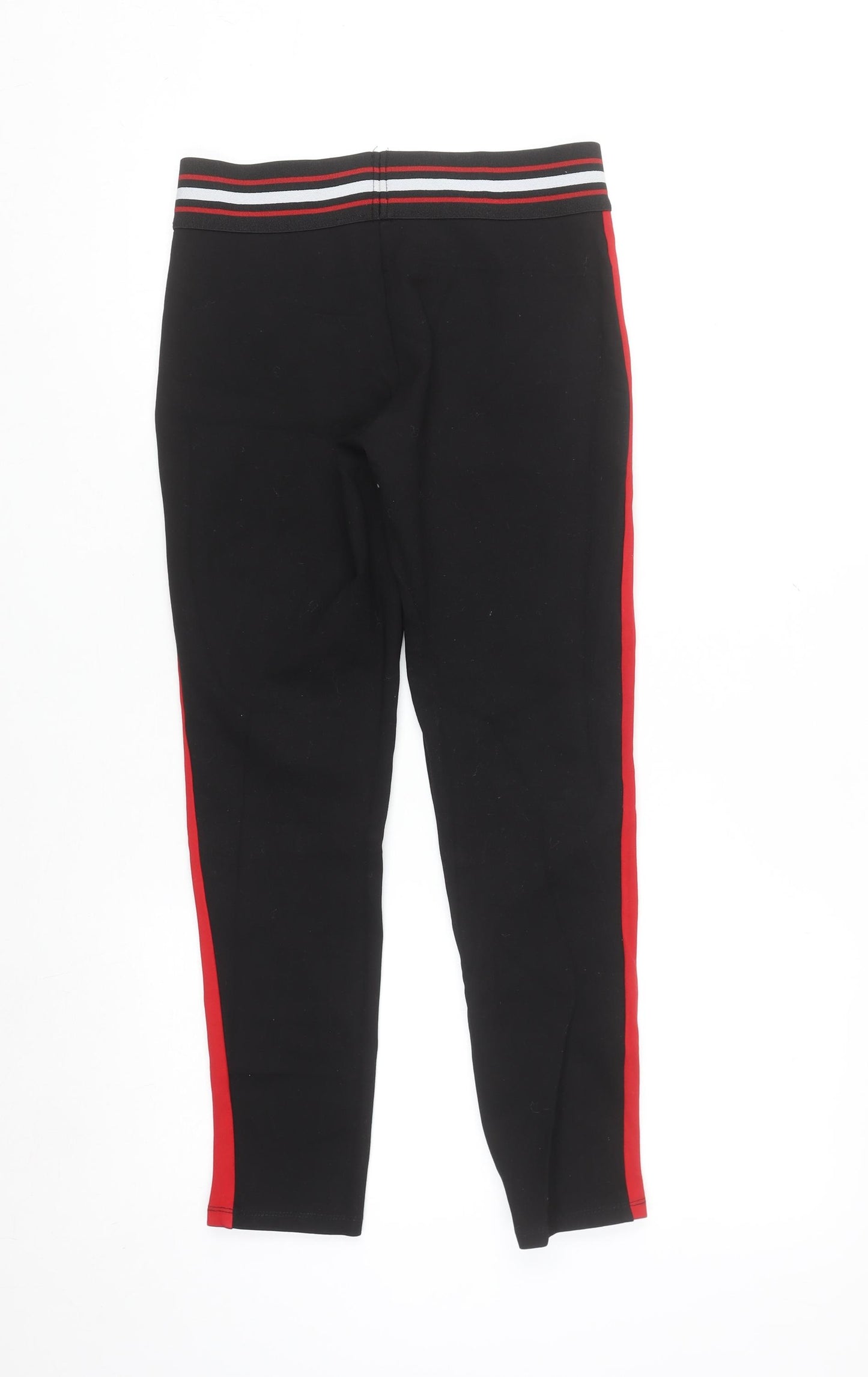 Zara Women Black Ankle Leggings Size 12 with Red Side Stripe