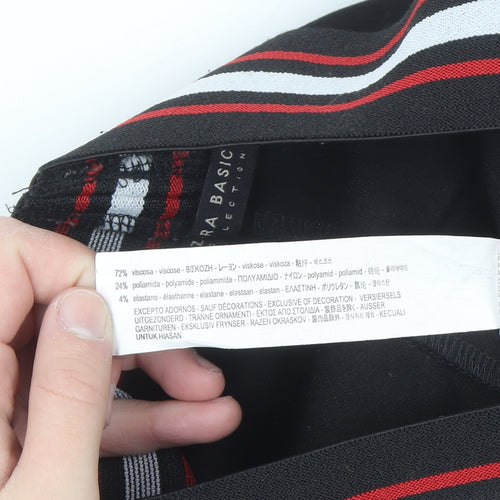 Zara Women Black Ankle Leggings Size 12 with Red Side Stripe