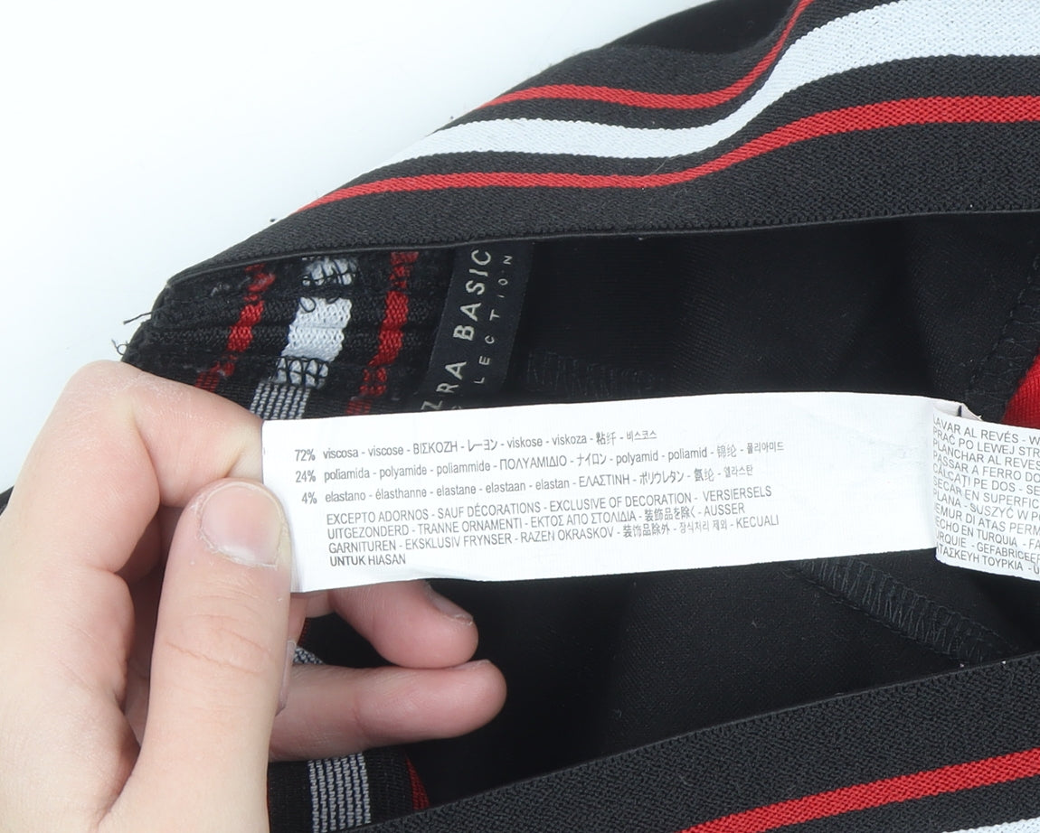 Zara Women Black Ankle Leggings Size 12 with Red Side Stripe