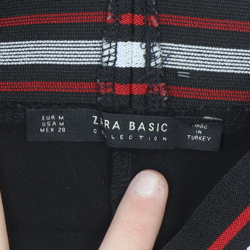 Zara Women Black Ankle Leggings Size 12 with Red Side Stripe