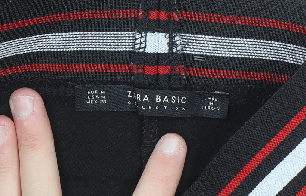 Zara Women Black Ankle Leggings Size 12 with Red Side Stripe
