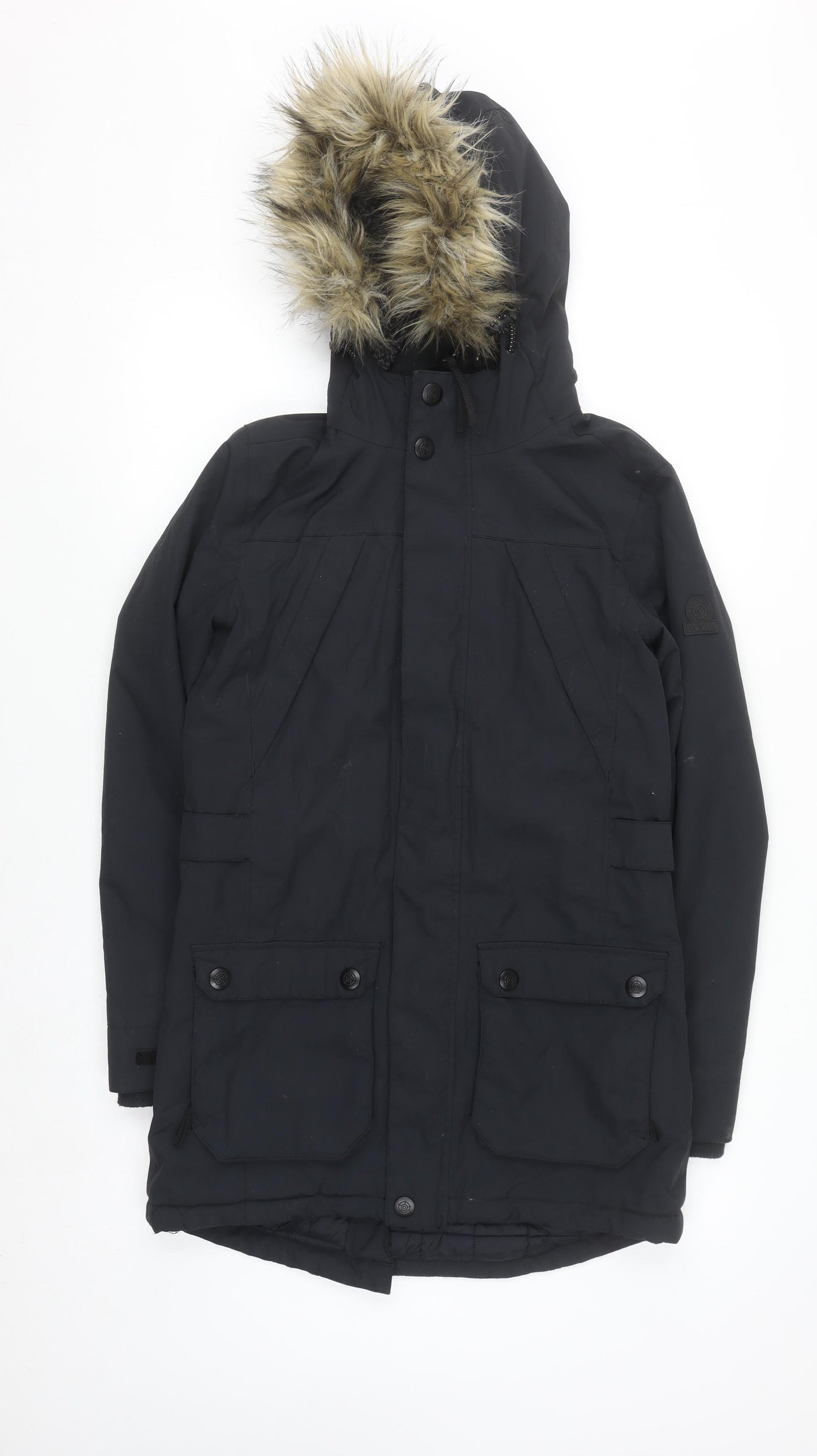 TOG24 Women's Black Parka Coat Size 8 Hooded Waterproof Winter Jacket