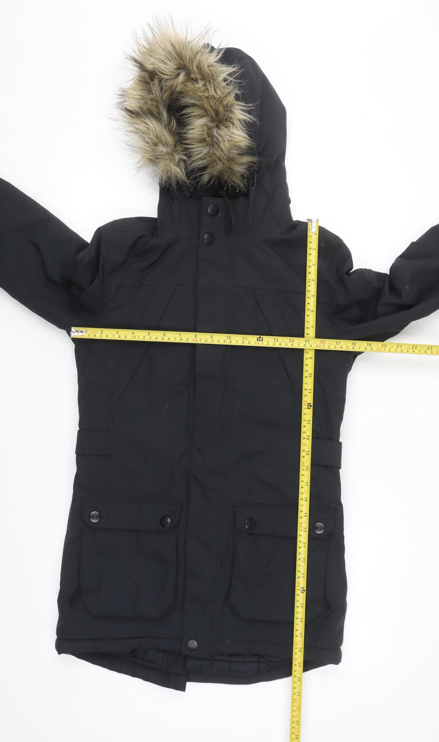 TOG24 Women's Black Parka Coat Size 8 Hooded Waterproof Winter Jacket