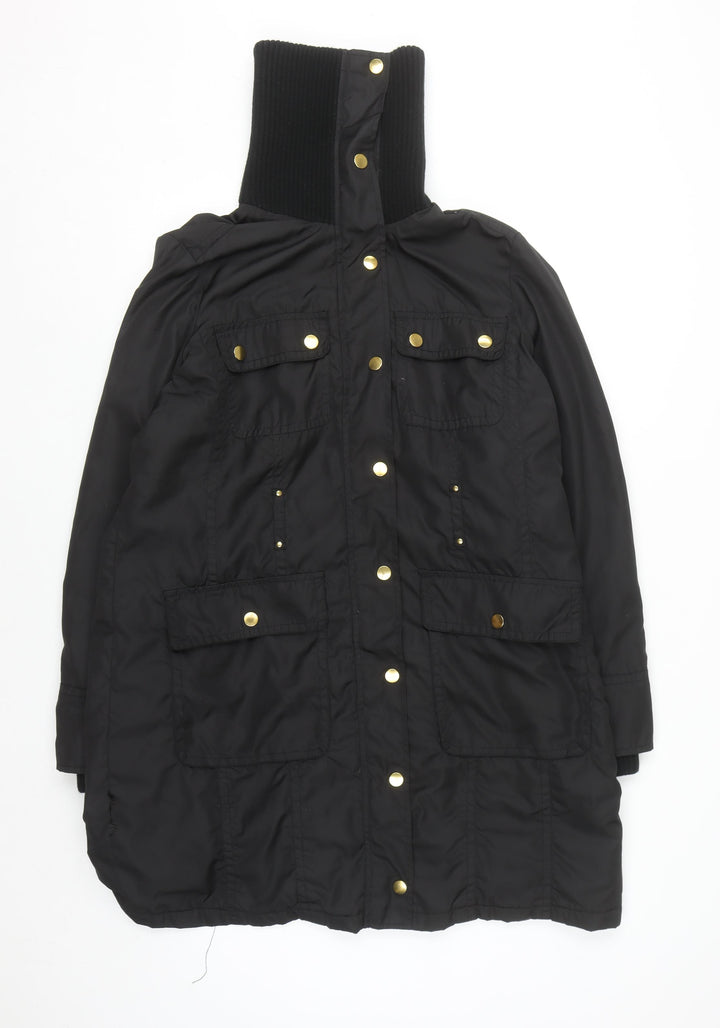 Wallis Womens Black Long Parka Coat Size 18 with High Collar