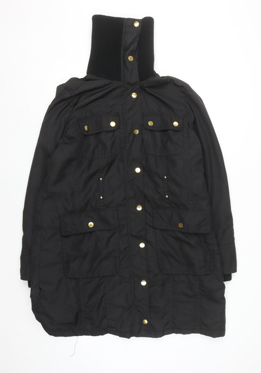 Wallis Womens Black Long Parka Coat Size 18 with High Collar