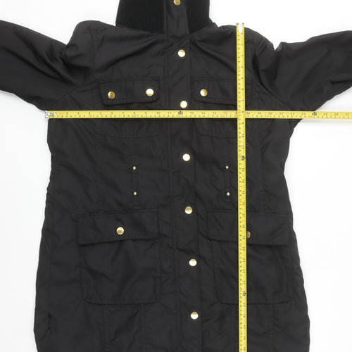 Wallis Womens Black Long Parka Coat Size 18 with High Collar