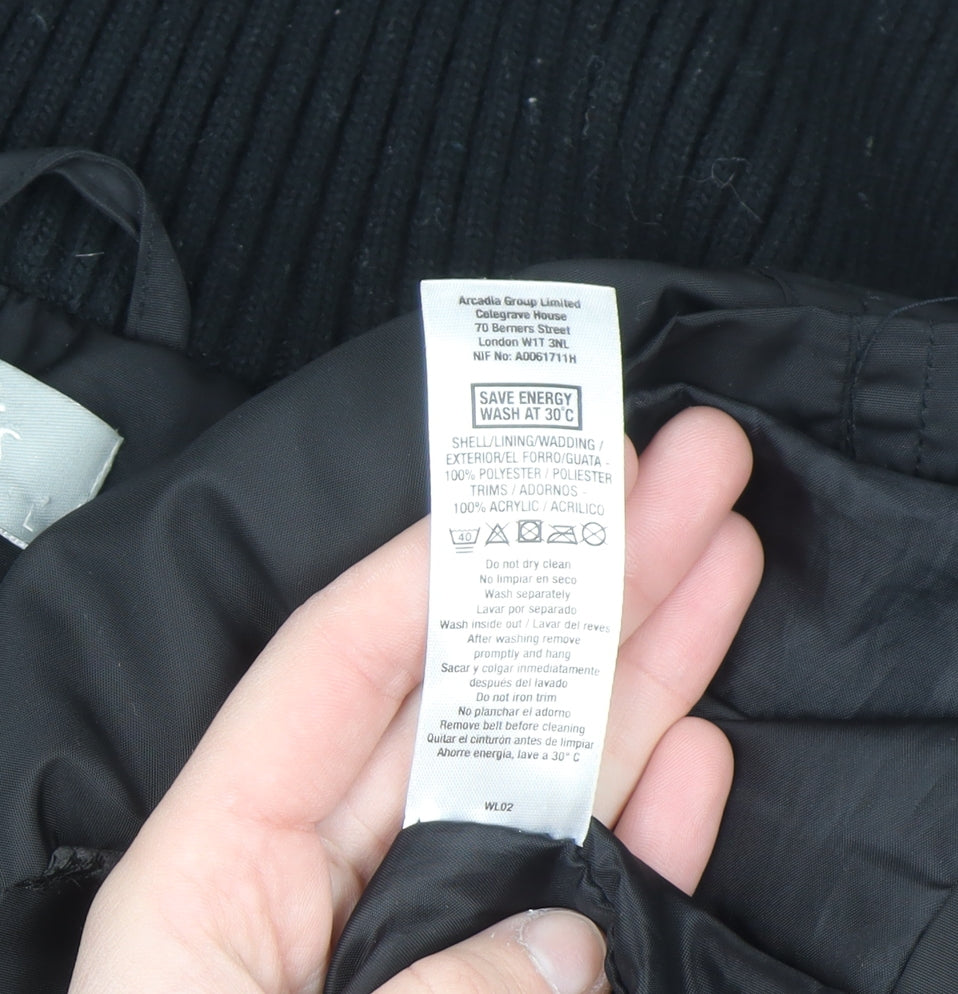 Wallis Womens Black Long Parka Coat Size 18 with High Collar