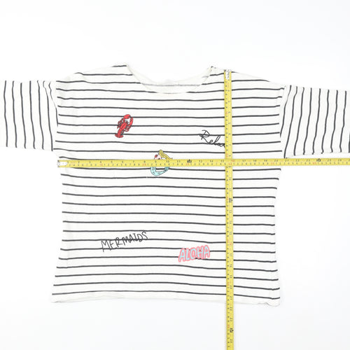 Mango Women White Striped Mermaid Embroidered Cotton Sweatshirt XS