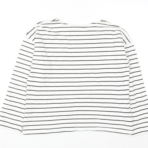 Mango Women White Striped Mermaid Embroidered Cotton Sweatshirt XS