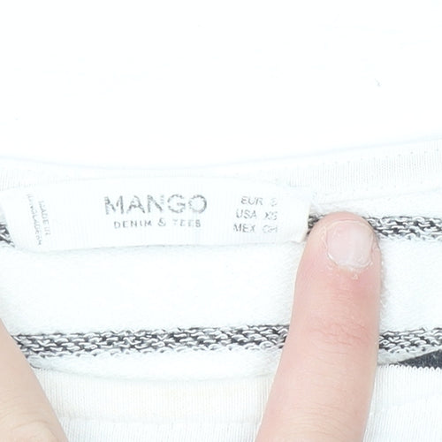 Mango Women White Striped Mermaid Embroidered Cotton Sweatshirt XS