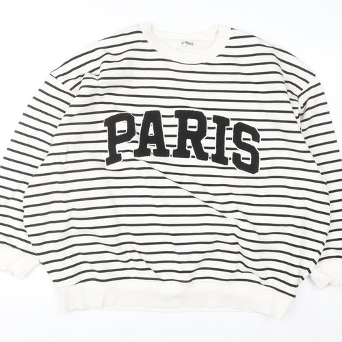 4th & Reckless Women Black White Striped Paris Pullover Sweatshirt XXL