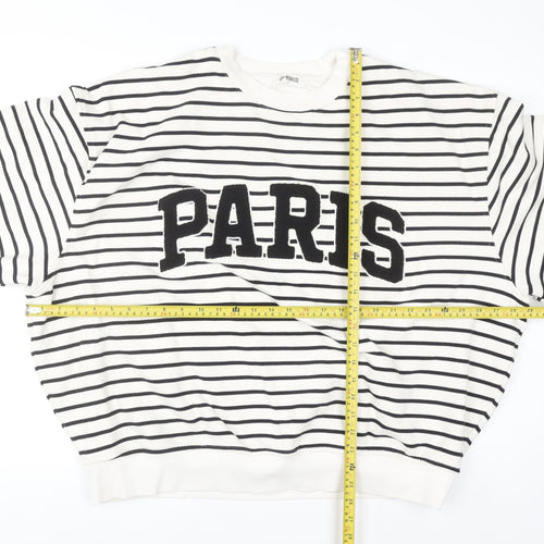 4th & Reckless Women Black White Striped Paris Pullover Sweatshirt XXL