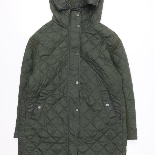 Dunnes Stores Men's Green Quilted Hooded Long Coat Size S