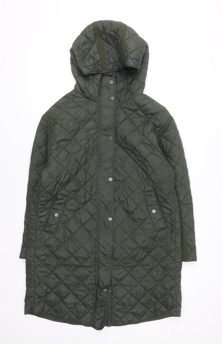 Dunnes Stores Men's Green Quilted Hooded Long Coat Size S