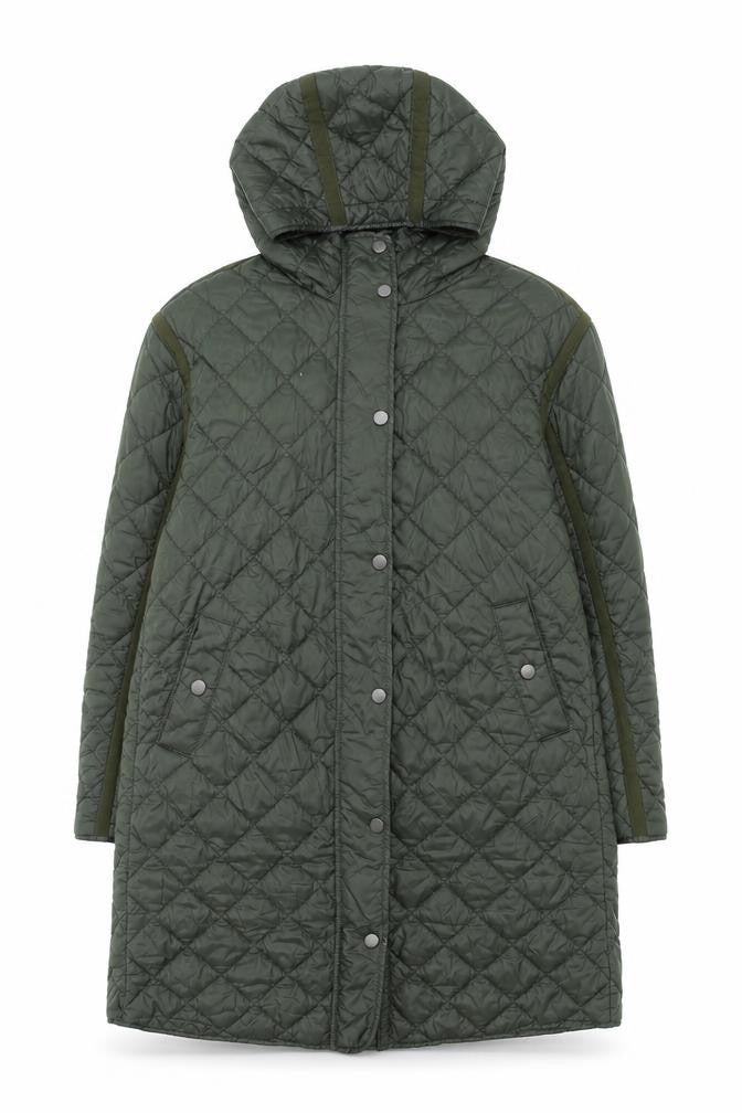 Dunnes Stores Men's Green Quilted Hooded Long Coat Size S