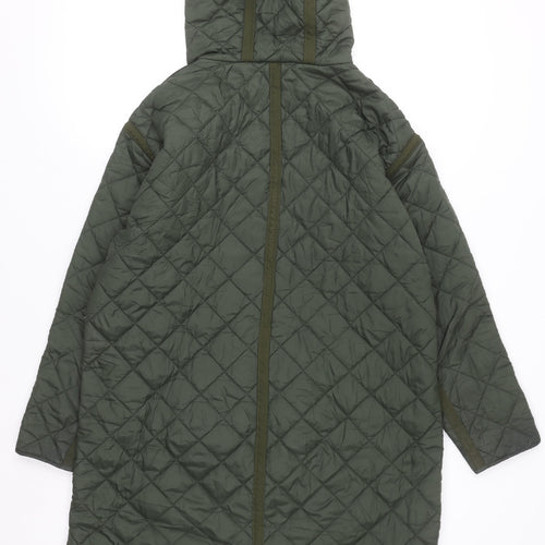 Dunnes Stores Men's Green Quilted Hooded Long Coat Size S