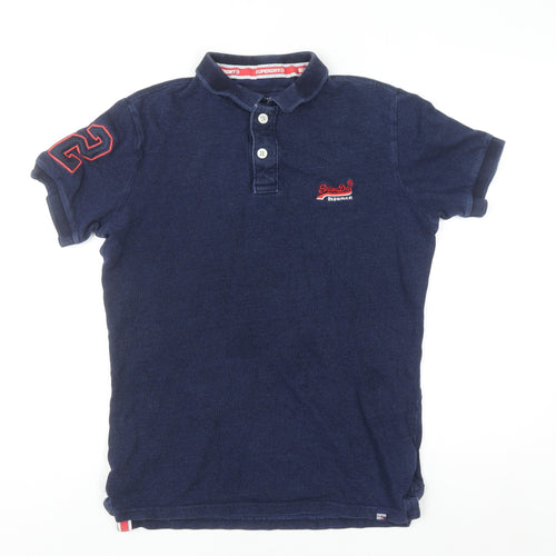 Superdry Men’s Blue Cotton Polo Shirt Small Slim Fit