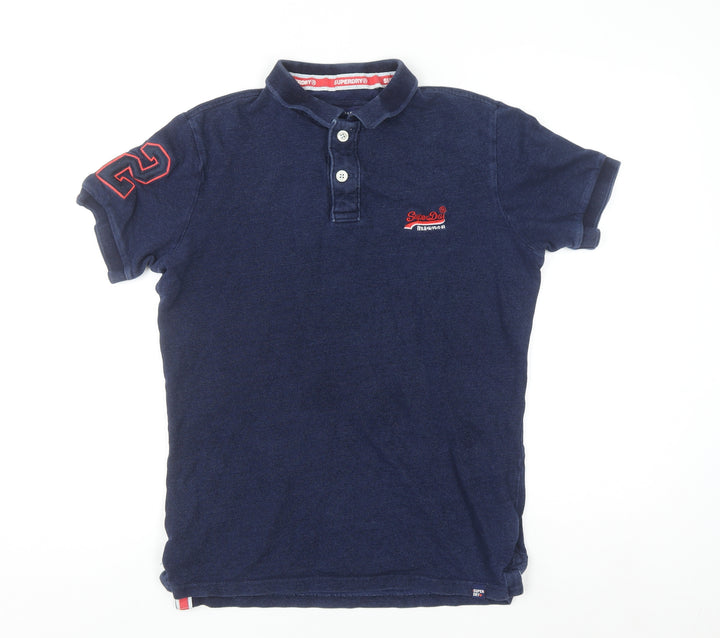 Superdry Men’s Blue Cotton Polo Shirt Small Slim Fit