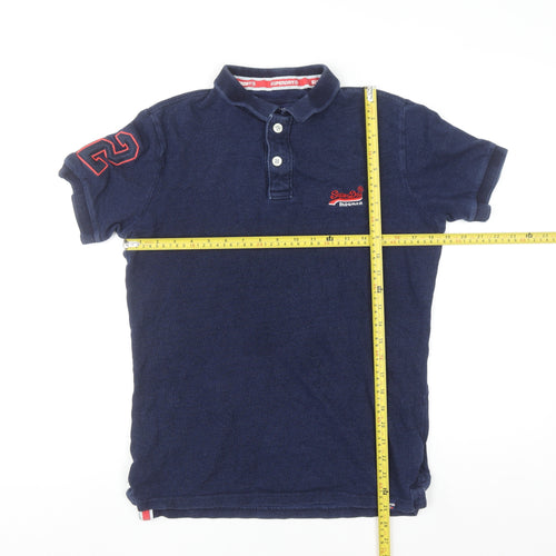 Superdry Men’s Blue Cotton Polo Shirt Small Slim Fit