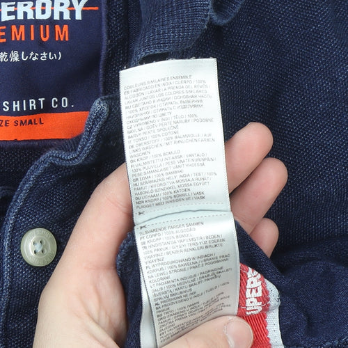 Superdry Men’s Blue Cotton Polo Shirt Small Slim Fit