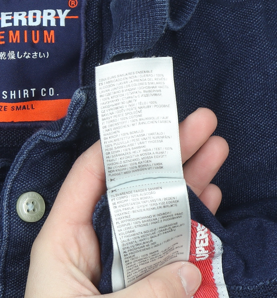 Superdry Men’s Blue Cotton Polo Shirt Small Slim Fit