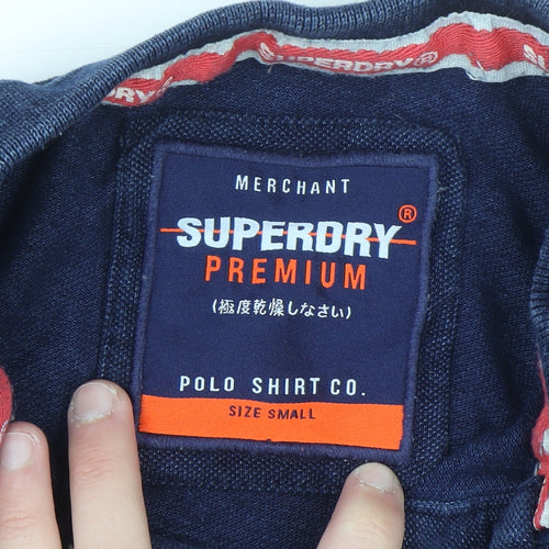 Superdry Men’s Blue Cotton Polo Shirt Small Slim Fit