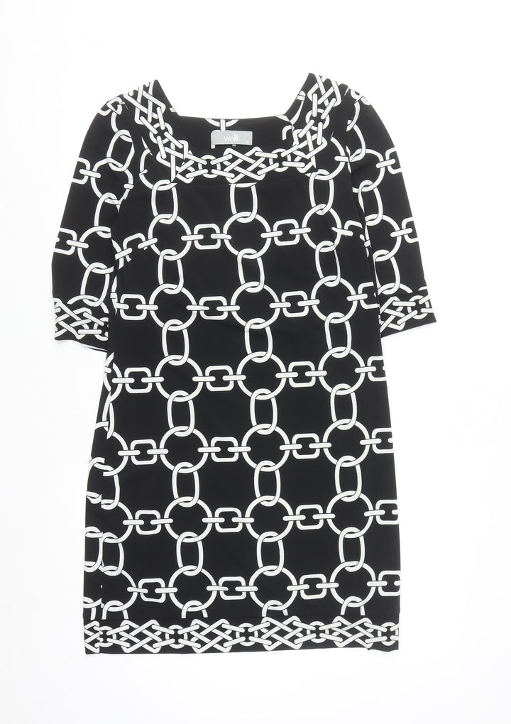 Wallis Women Black Geometric Shift Dress Size 10