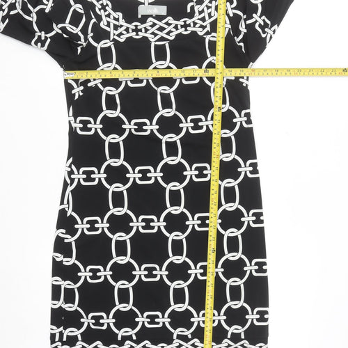 Wallis Women Black Geometric Shift Dress Size 10