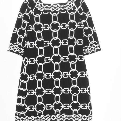 Wallis Women Black Geometric Shift Dress Size 10