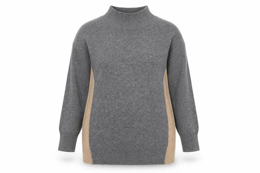 Front view of Next Women’s Grey Mock Neck Cashmere Touch Jumper, size M, 12-14
