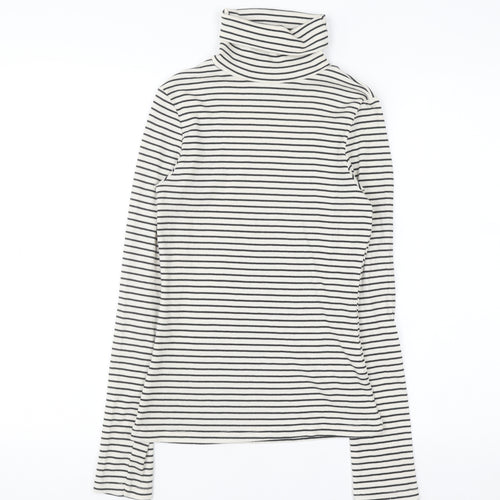 New Look Women's White Black Striped Roll Neck Jumper Size 10