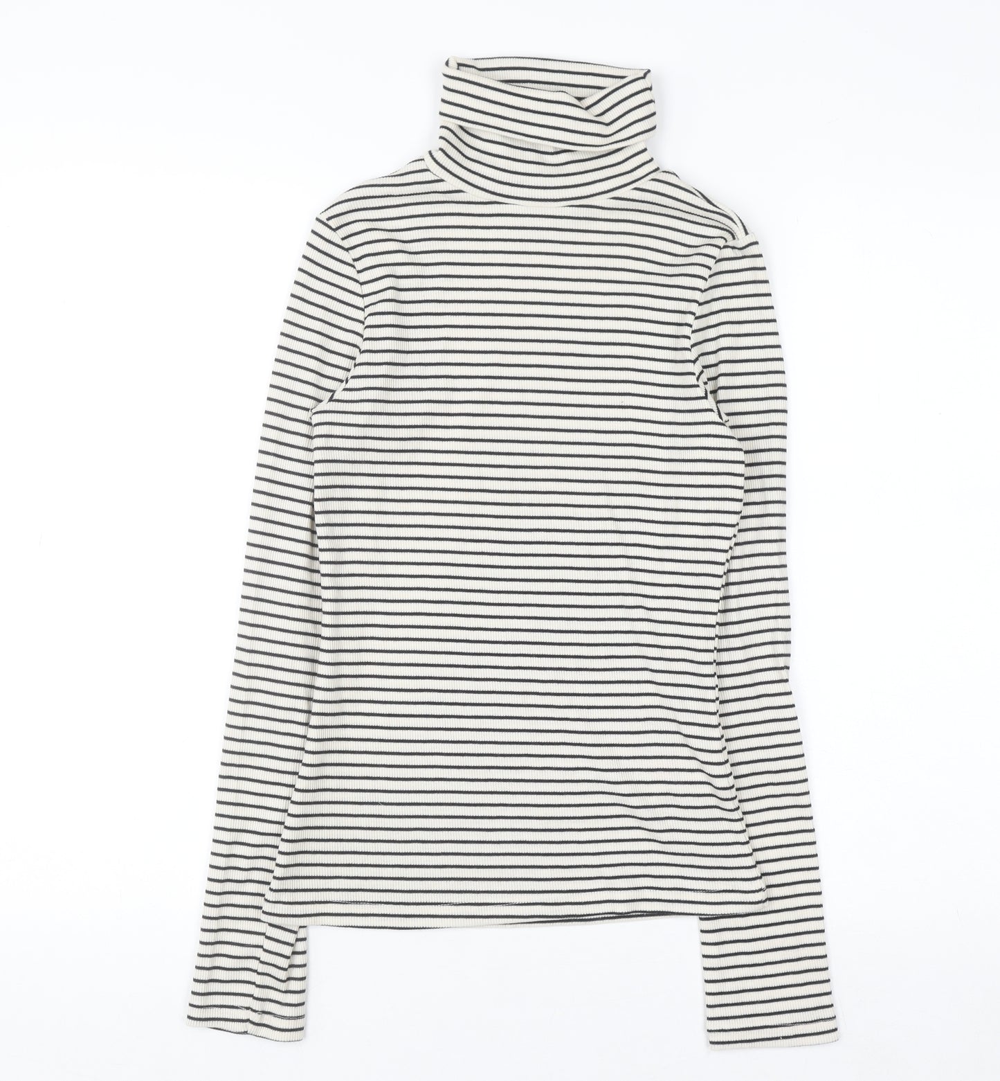 New Look Women's White Black Striped Roll Neck Jumper Size 10