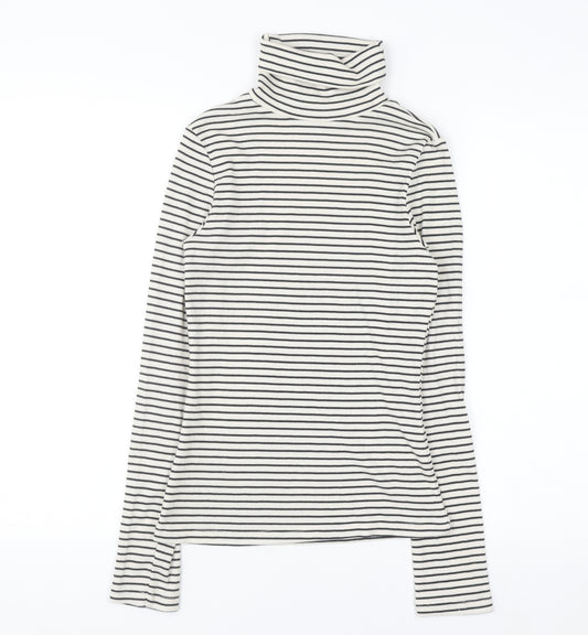 New Look Women's White Black Striped Roll Neck Jumper Size 10
