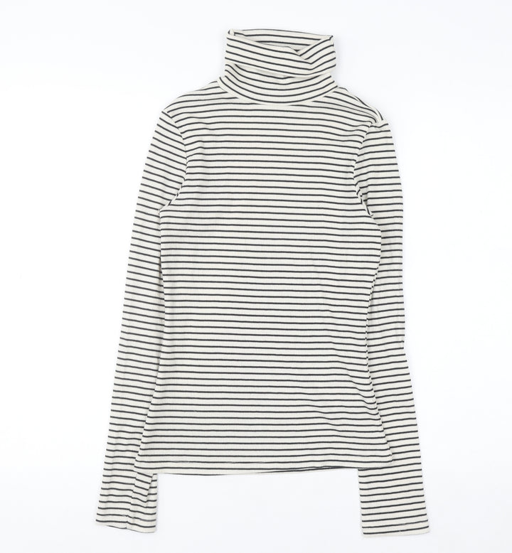 New Look Women's White Black Striped Roll Neck Jumper Size 10