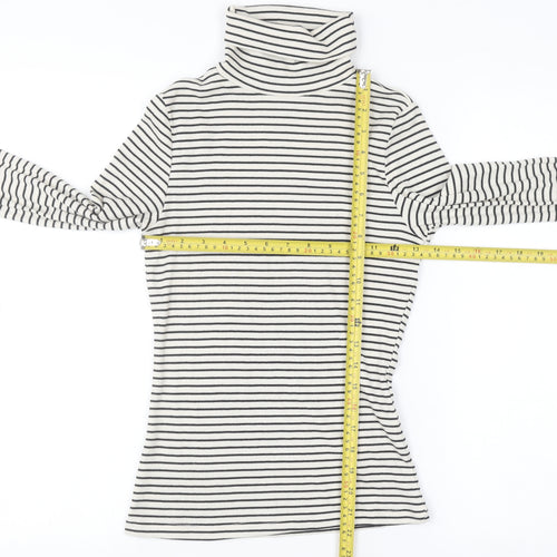 New Look Women's White Black Striped Roll Neck Jumper Size 10