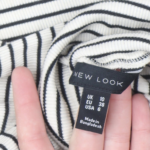 New Look Women's White Black Striped Roll Neck Jumper Size 10