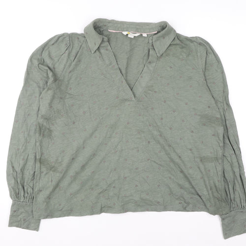 Boden Women Green Long Sleeve Collared Cotton Blouse UK 14