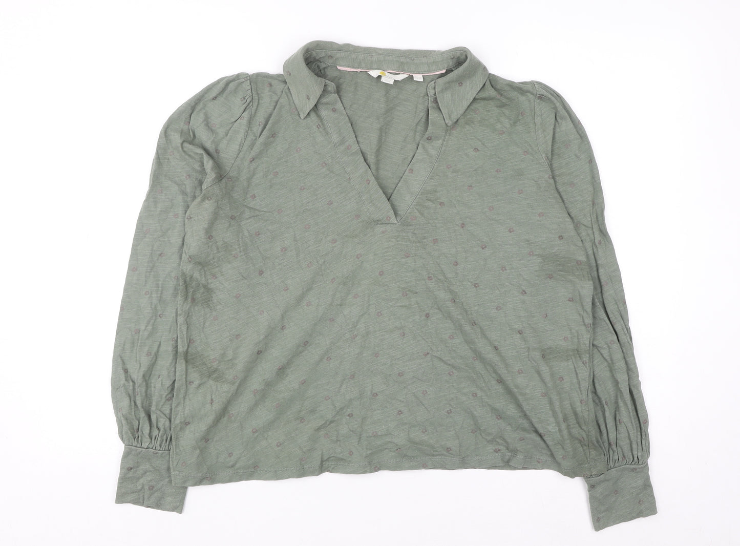 Boden Women Green Long Sleeve Collared Cotton Blouse UK 14
