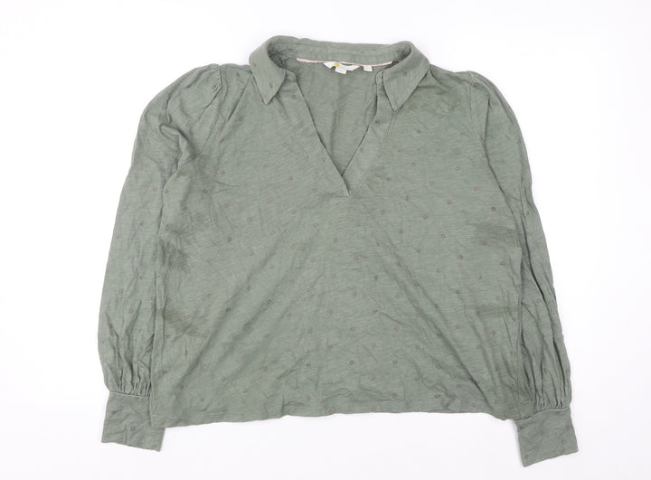 Boden Women Green Long Sleeve Collared Cotton Blouse UK 14