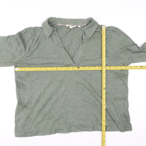 Boden Women Green Long Sleeve Collared Cotton Blouse UK 14