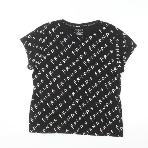 FRIENDS Women's Black T-Shirt Medium Regular Fit Crew Neck Cotton