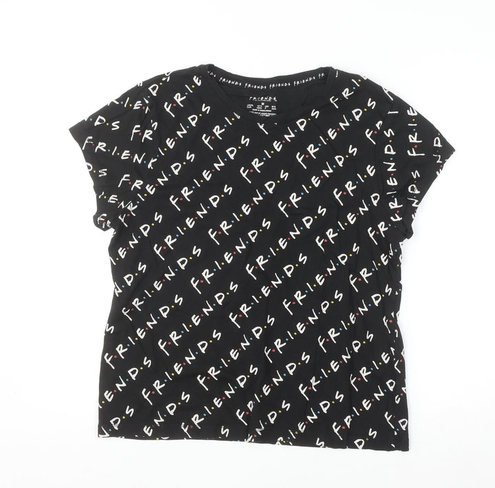 FRIENDS Women's Black T-Shirt Medium Regular Fit Crew Neck Cotton