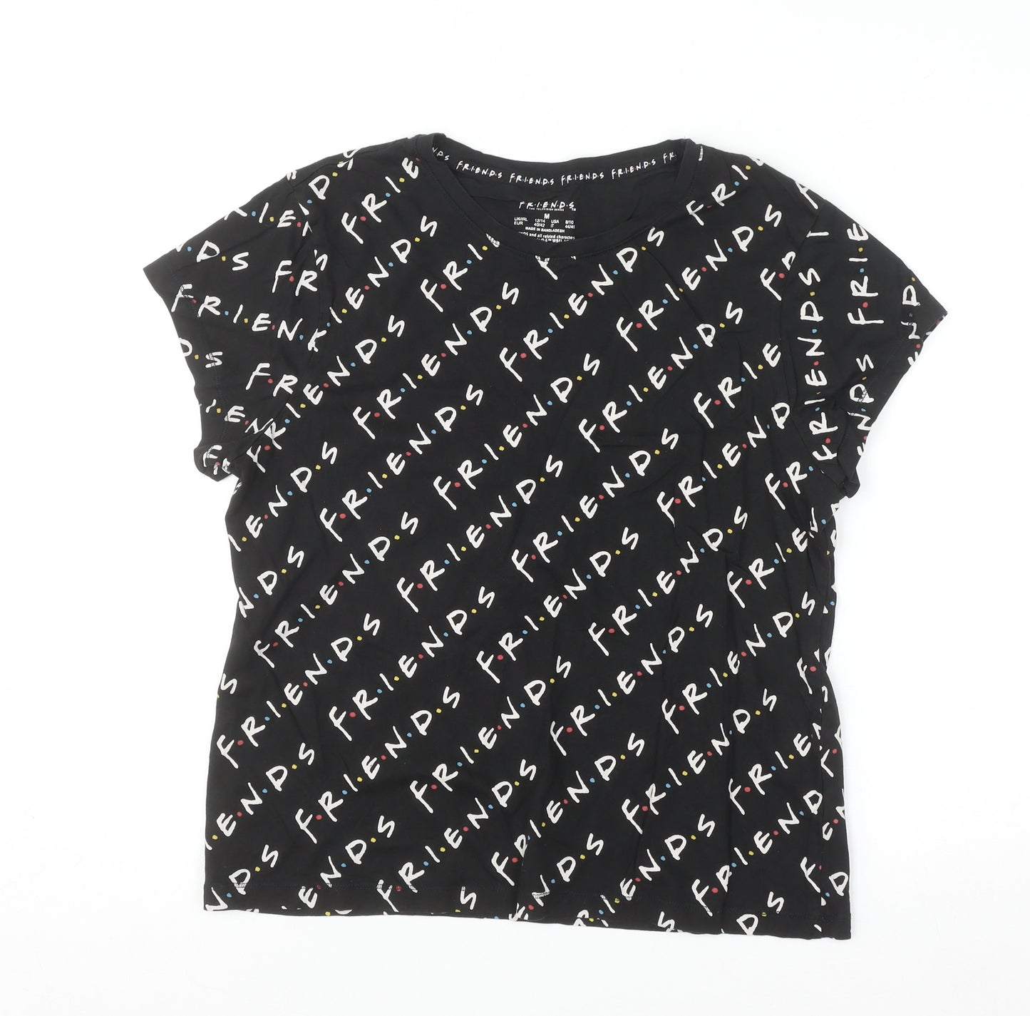 FRIENDS Women's Black T-Shirt Medium Regular Fit Crew Neck Cotton