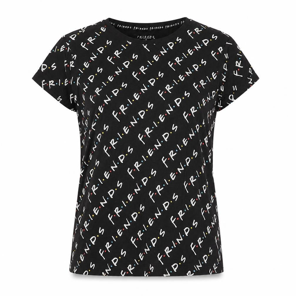 Front view of FRIENDS Women's Black T-Shirt Medium Regular Fit Crew Neck Cotton