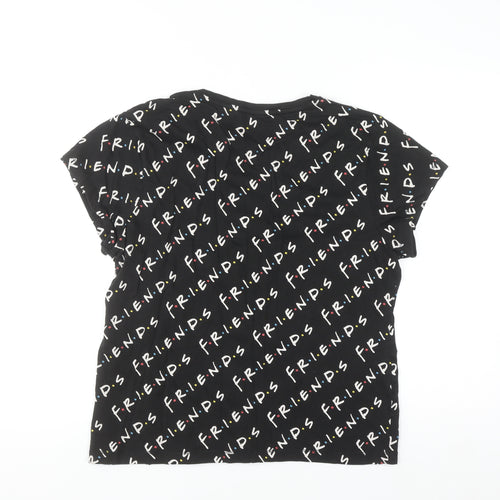 FRIENDS Women's Black T-Shirt Medium Regular Fit Crew Neck Cotton