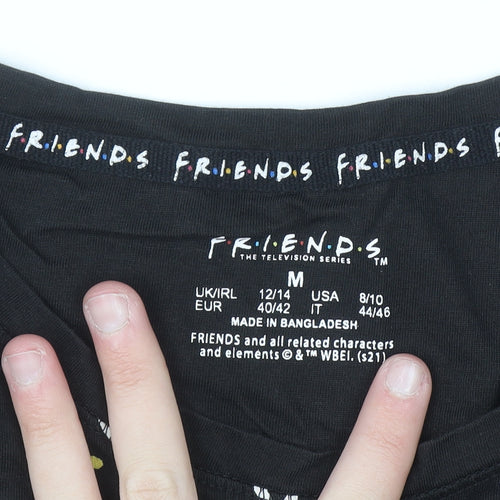 FRIENDS Women's Black T-Shirt Medium Regular Fit Crew Neck Cotton