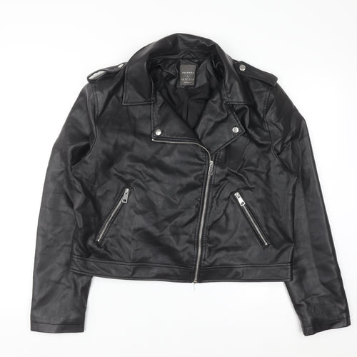 Primark Womens Black Faux Leather Biker Jacket Size L 14-16