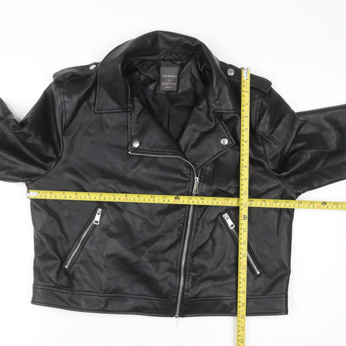 Primark Womens Black Faux Leather Biker Jacket Size L 14-16