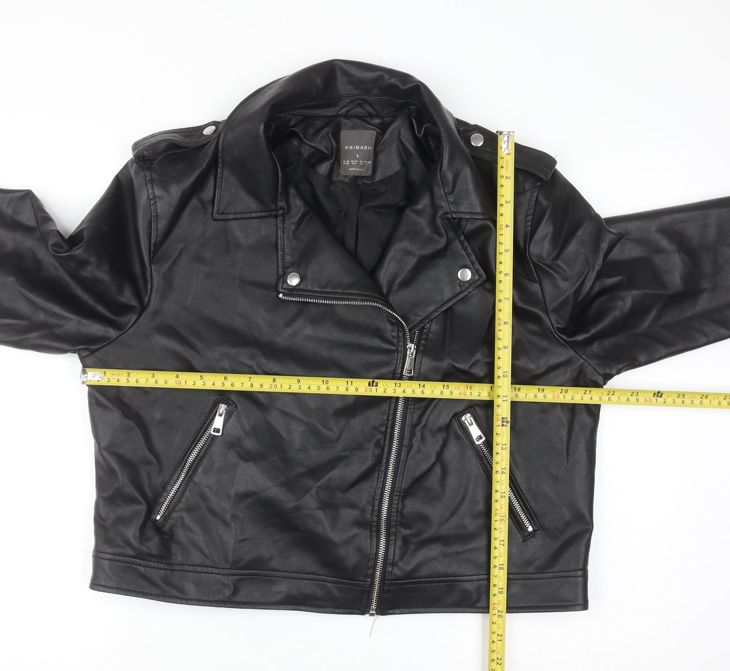 Primark Womens Black Faux Leather Biker Jacket Size L 14-16